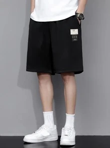 Manfinity Hypemode Loose Fit Letter Patched Drawstring Waist Shorts For Men - Black - View 3