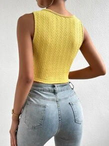 SHEIN Essnce Solid Wrap Hem Crop Tank Top - Yellow - View 2