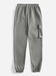 SHEIN 男孩字母圖案翻蓋口袋工裝褲