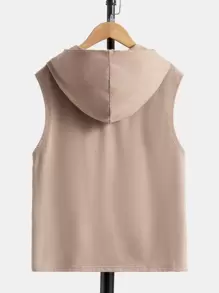 SHEIN 男孩小熊印花連帽背心上衣 - 卡其色 - 查看 2