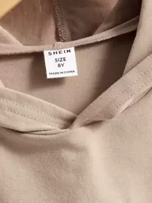 SHEIN 男孩小熊印花連帽背心上衣 - 卡其色 - 查看 3