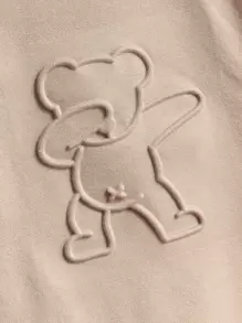 SHEIN 男孩小熊印花連帽背心上衣 - 卡其色 - 查看 4