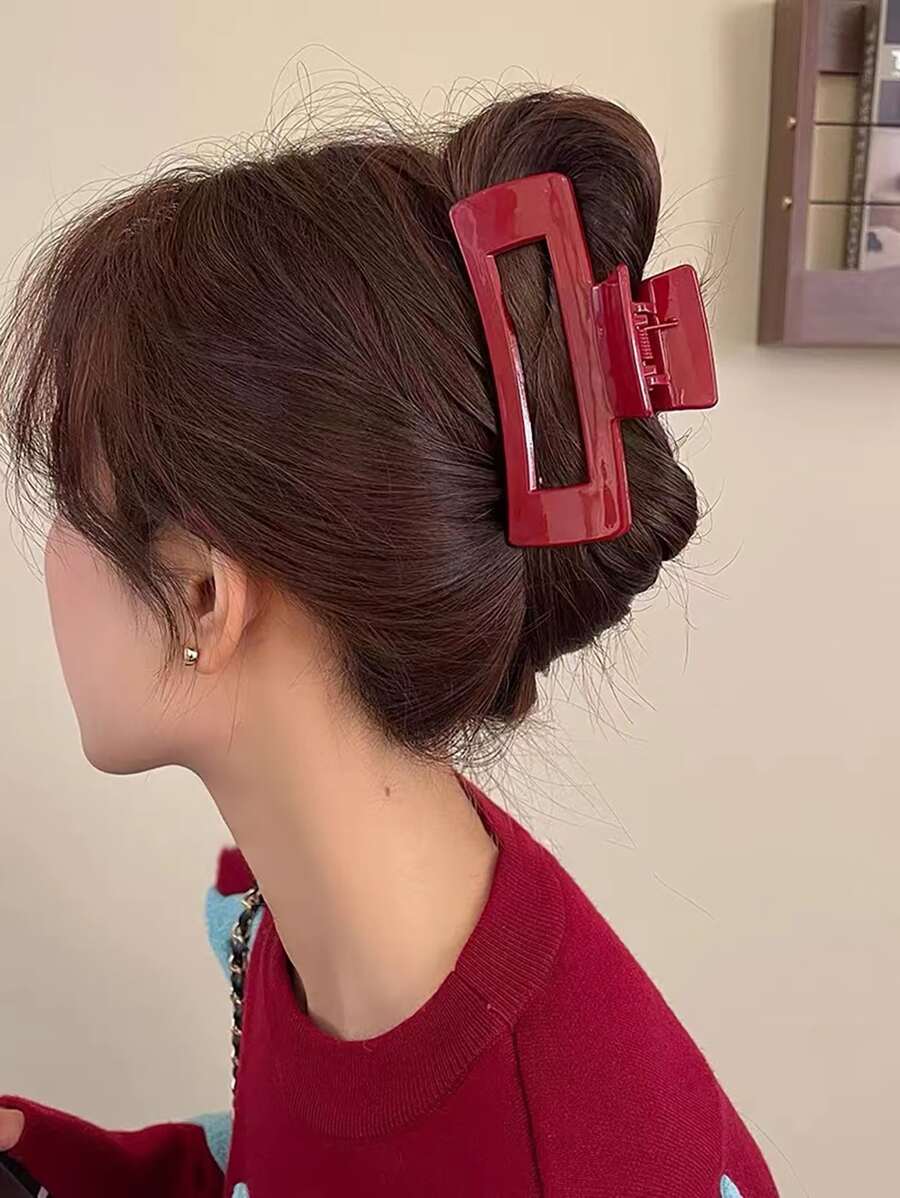Rectangle Hair Claw Casual - Red - View 1
