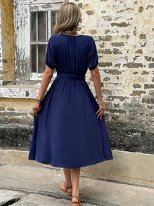 SHEIN LUNE 素色前紐扣連衣裙 - 藏蓝色 - 查看 4