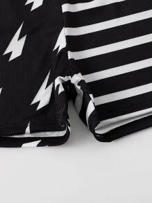 Boys Stripe Print Swimsuit - Black and White - View 5