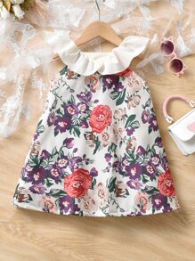 Toddler Girls Floral Print Ruffle Trim Bow Front Dress - Multicolor - View 2