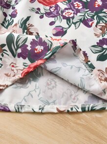 Toddler Girls Floral Print Ruffle Trim Bow Front Dress - Multicolor - View 5