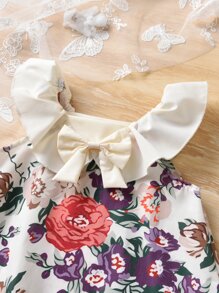 Toddler Girls Floral Print Ruffle Trim Bow Front Dress - Multicolor - View 6