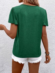 SHEIN LUNE Criss Cross Butterfly Sleeve Tee - Green - View 2