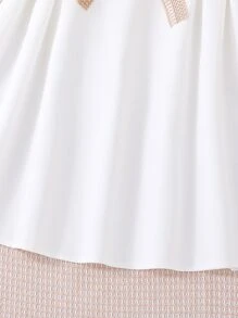 Vestido De Cinturón De Manga De Volantes Con Ribete En Contraste Para Niña Adolescente - Blanco - Ver 4