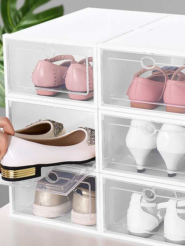2pcs Plain Shoes Storage Box,Minimalistic White Foldable Storage Shoes Box,Transparent Household
