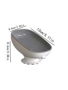 1 pieza jabonera con agua de drenaje para baño de súper ventosa, soporte de jabón, soporte de esponja de cocina, contenedor de jabón, suministros de baño - Gris - Ver 2