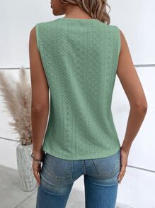 SHEIN LUNE Swiss Dot Guipure Lace Panel Tank Top - Mint Green - View 2