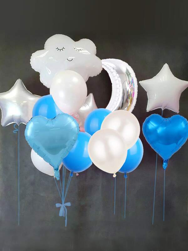 16pcs Latex Balloon, Modern Star & Heart Shaped Balloon For Home, Party