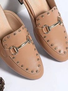Studded & Metal Decor Flat Mules - Khaki - View 6