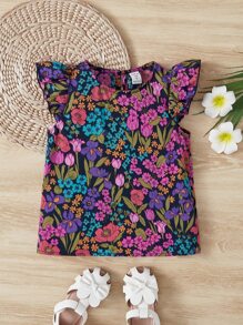 SHEIN Toddler Girls Floral Print Ruffle Trim Blouse - Multicolor - View 1