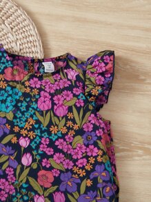 SHEIN Toddler Girls Floral Print Ruffle Trim Blouse - Multicolor - View 3