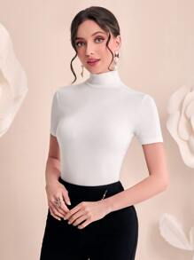 Modelyn High Neck Solid Summer T Shirts