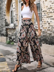 SHEIN LUNE Pantalones de pierna ancha con estampado de paisley - Negro - Ver 4