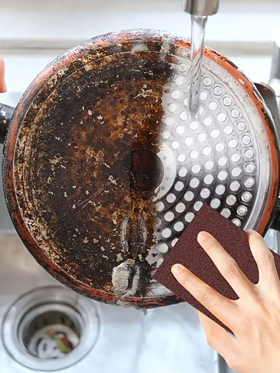 1 Miếng Bọt Biển Làm Sạch, Miếng Bọt Biển Chà, Miếng Bọt Biển Làm Sạch Để Tẩy Cặn Nồi Ấm Trà Bề Mặt Lớn Vệ Sinh - Rỉ Nâu - Xem 1