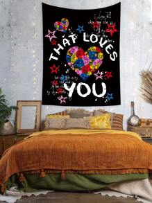 Heart & Slogan Graphic Tapestry - Multicolor - View 1