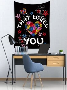 Heart & Slogan Graphic Tapestry - Multicolor - View 4
