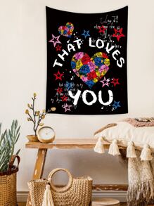 Heart & Slogan Graphic Tapestry - Multicolor - View 5