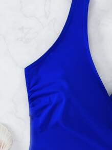 SHEIN Swim 側邊綁帶連體泳衣 - 藍色 - 查看 3