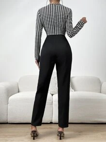 SHEIN Privé Áo liền quần nữ Trọn gói Dây kéo răng cưa Thanh lịch - Đen và trắng - Xem 2
