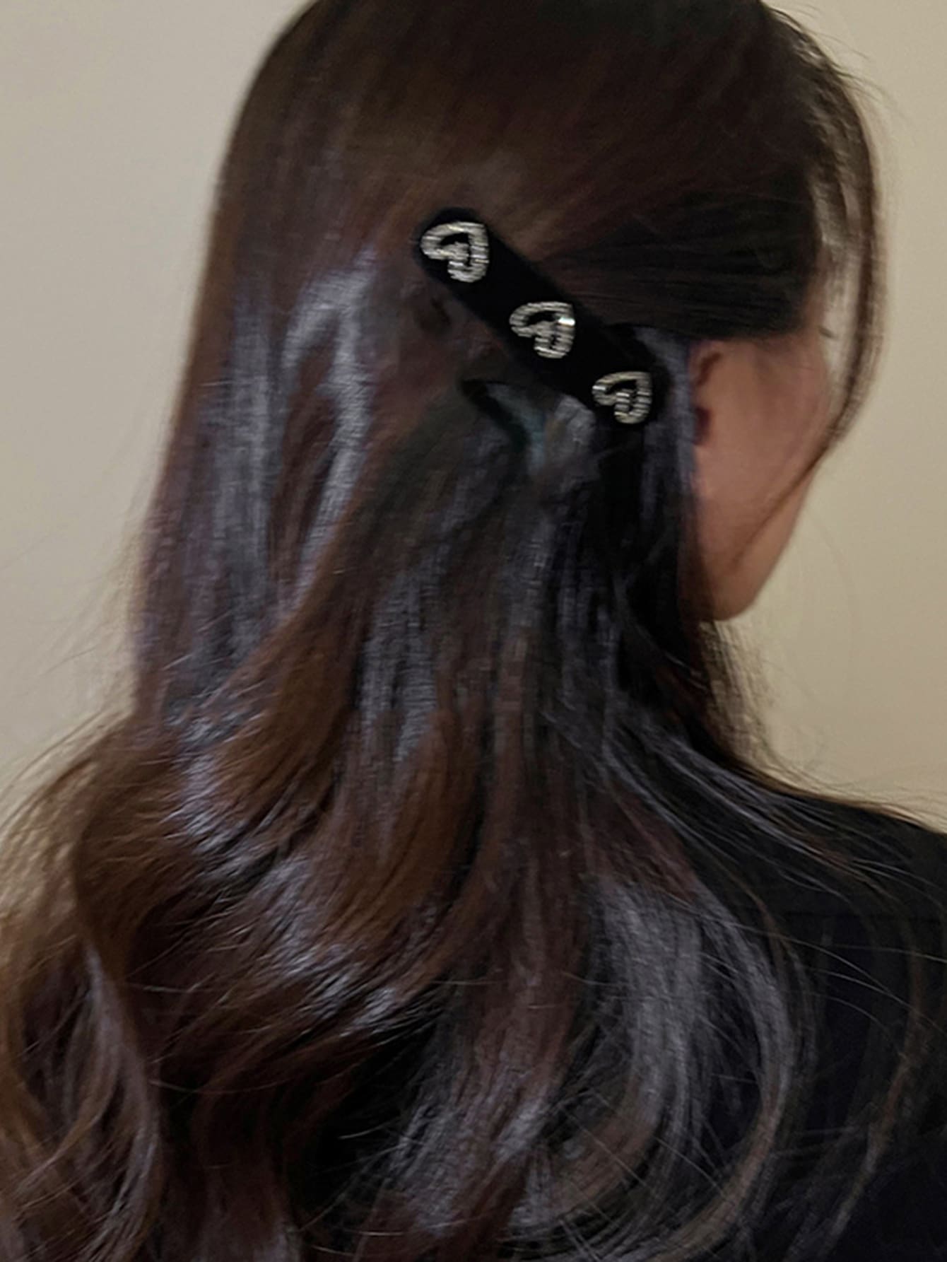 Rhinestone Heart Decor Hair Clip Elegant - Black - View 1