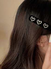 Rhinestone Heart Decor Hair Clip Elegant - Black - View 2