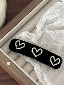 Rhinestone Heart Decor Hair Clip Elegant - Black - View 3