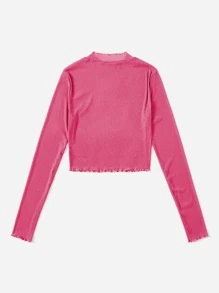 SHEIN BAE Lettuce Trim Sheer Glitter Top - Hot Pink - View 2