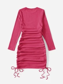 SHEIN EZwear Drawstring Ruched Side Solid Form Fitted Dress - Hot Pink - View 2