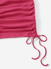 SHEIN EZwear Drawstring Ruched Side Solid Form Fitted Dress - Hot Pink - View 4