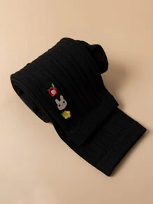 小女童卡通兔子和花卉刺繡褲襪 - 黑色 - 查看 4