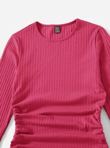 SHEIN EZwear Drawstring Ruched Side Solid Form Fitted Dress - Hot Pink - View 5