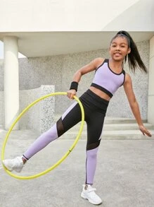 SHEIN Girls Colourblock Contrast Binding Tank Top & Leggings - Multicolor - View 6