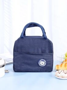 1pc Portable Bear Detail Lunch Bag - Navy Blue - View 1