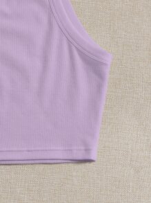 SHEIN EZwear Gân đan Crop Cami Với Dây đai , Thích hợp Cho mùa hè - Màu Lilac Tím - Xem 4