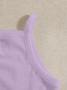 SHEIN EZwear Gân đan Crop Cami Với Dây đai , Thích hợp Cho mùa hè - Màu Lilac Tím - Xem 5