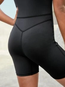 SHEIN Cô gái Tween Chất rắn Scoop Cổ Romper - màu đen - Xem 4