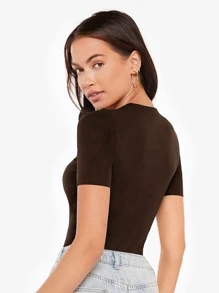 SHEIN BASICS Solid Form Fitted Bodysuit - Coffee Brown - View 2