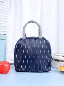 1pc Leaf Pattern Lunch Bag - Navy Blue - View 1