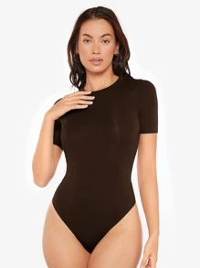 SHEIN BASICS Solid Form Fitted Bodysuit - Coffee Brown - View 5
