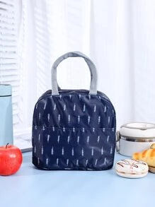1pc Leaf Pattern Lunch Bag - Navy Blue - View 4