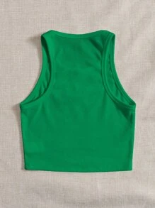 SHEIN EZwear Top tank unicolor tejido de canalé - Verde - Ver 2