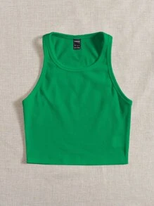 SHEIN EZwear Top tank unicolor tejido de canalé - Verde - Ver 3