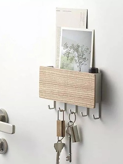 1 قطعة رف حامل مفاتيح مثبت على الحائط بدون ثقب، رف متعدد الوظائف مع خطافات لمدخل المنزل اليوم الوطني