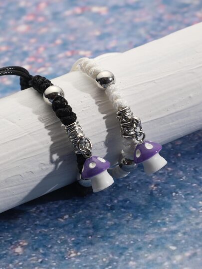 2pcs Mushroom Charm Braided Bracelet